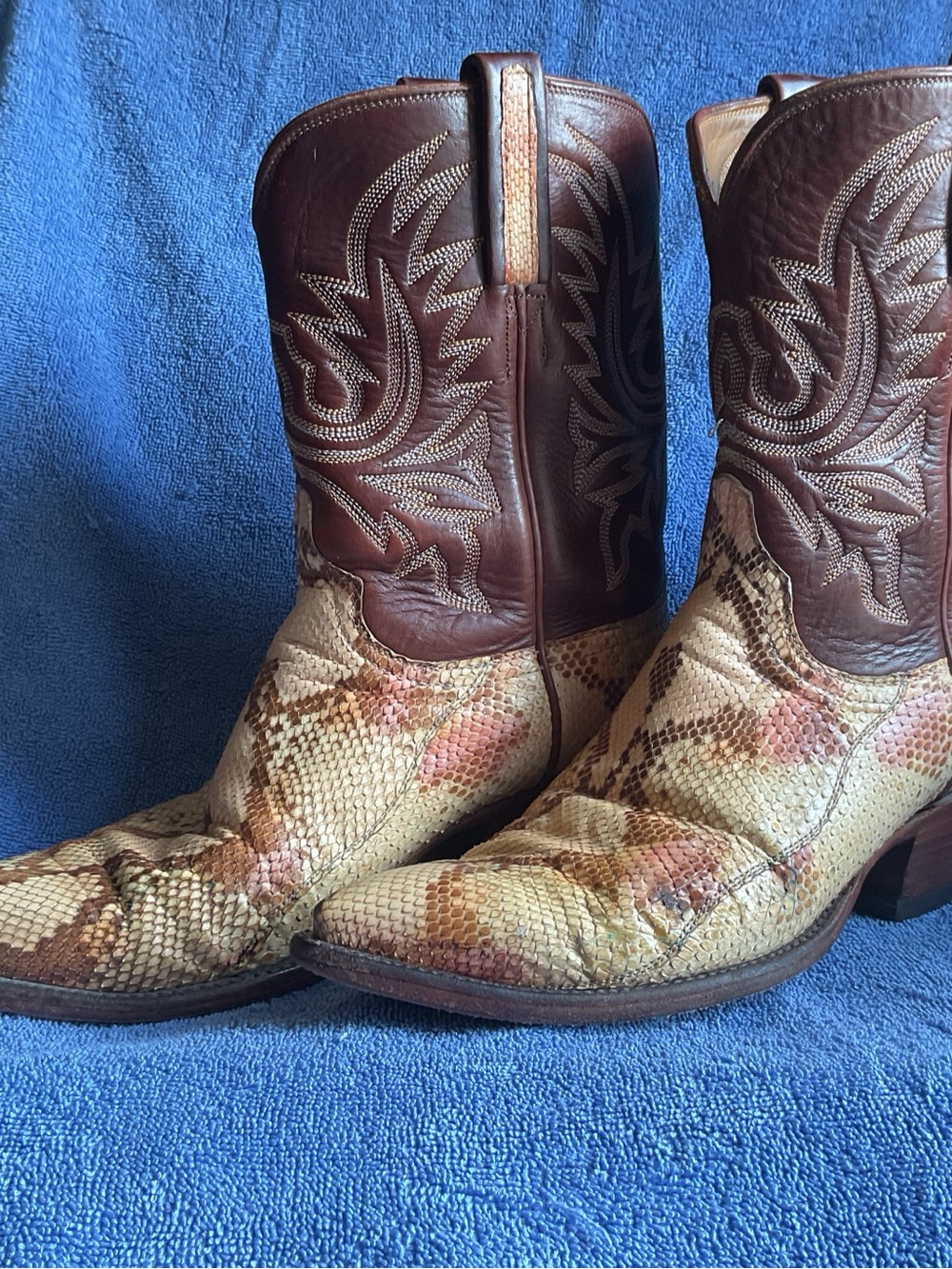Lucchese Brown Leather and Snakeskin Ankle Western Booties